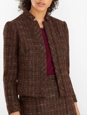 Brooks Brothers Tweed Boucle Brown & Rust Blazer Wool Metallic Thread Sz 10 NWOT